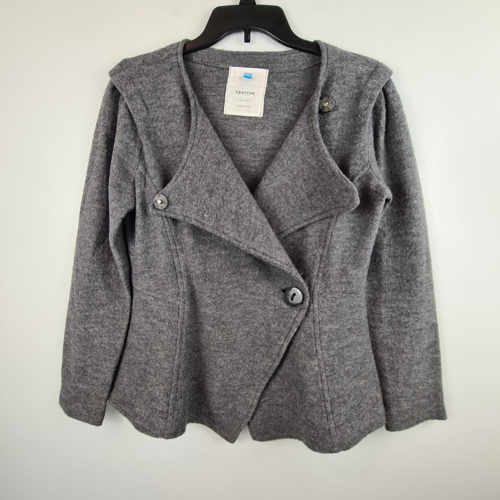 Sparrow Sweater Womens Medium Gray Merino Wool Asymmetrical Cardigan Jacket FLAW